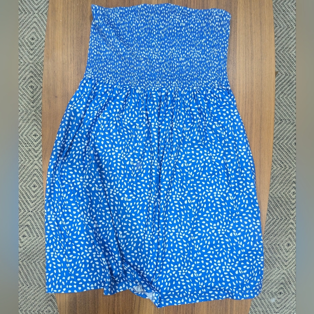 Blue and White Strapless Dress